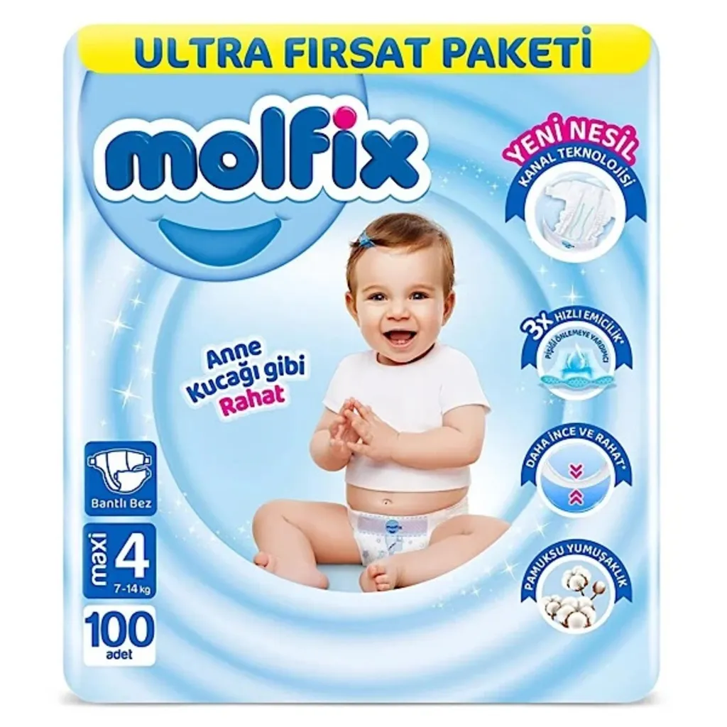 پوشک بچه مولفیکس چسبی سایز 4 بسته 100 عددی (اصل)